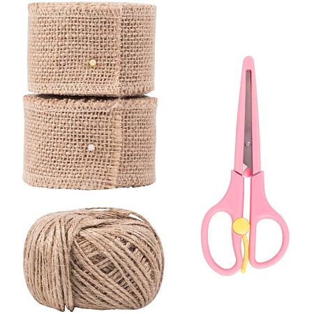 PH PandaHall 2PCS Burlap Ribbon Rolls with 40 Yards Twine String, Scissors Natural Burlap Wreath Jute Twine Linen Ribbon for Photos Crafts Wrapping Gifts Party Easter Rustic Wedding