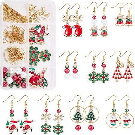 SUNNYCLUE 1 Box DIY 10 Pairs Christmas Enamel Charms Earring Making Kit Jingle Bell Charms for Jewelry Making Rhinestone Christmas Charms Snowflake Santa Claus Bowknot Jewelry Connectors Adult Women