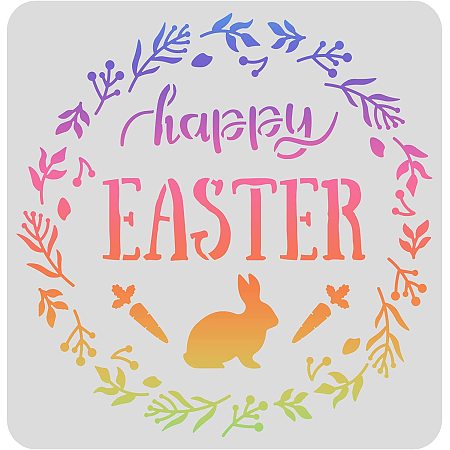 FINGERINSPIRE Happy Easter Drawing Painting Stencils Templates (11.8x11.8inch) Easter Bunny Stencils Decoration Square Stencils for Painting on Wood, Floor, Wall and Fabric