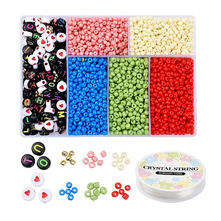 Arricraft DIY Jewelry Making Kits, Including 8/0 Baking Paint Glass Round Seed Beads, Round ABS Plastic Beads, Flat Round Craft & Opaque Acrylic Beads, Elastic Crystal Thread, Mixed Color, Beads: 3200pcs/set