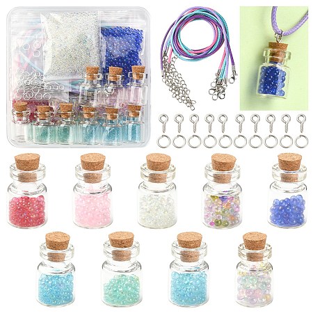 DIY Wish Bottle Necklace Making Kit, Including Glass Bubble Beads & Jar Bottles, Waxed Cord Necklace Making, Iron Screw Eye Pin Peg Bails, Mixed Color