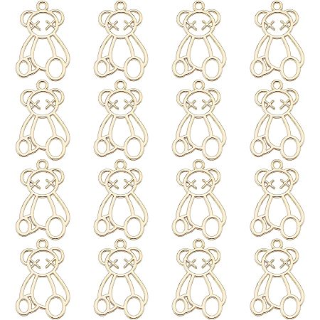 SUPERFINDINGS 40Pcs Hollow Bear Charm Alloy Bear Pendants Charms 25x16mm Light Gold Smooth Metal Pendant for Jewelry Necklace Earring Making Hole:1.8mm