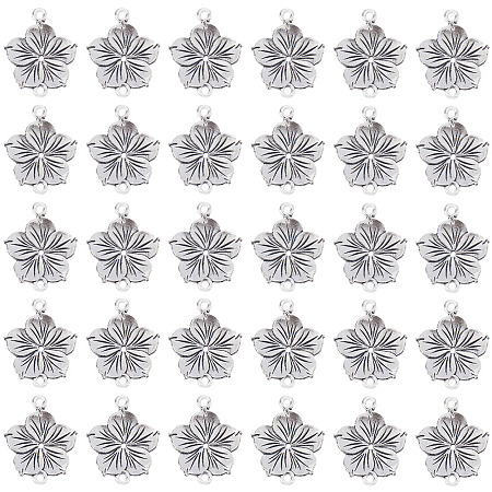 SUNNYCLUE 60Pcs Tibetan Style Zinc Alloy Connector Charms, Flower Links, Antique Silver, 21x26x2mm, Hole: 1.8mm