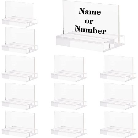 FINGERINSPIRE 12 Set Clear Acrylic Place Card Holders 2.9x2x0.43inch Acrylic Base with Blank Writable Card Name Card Holders Table Number Display Holders for Wedding Party, Office, Events Decoration