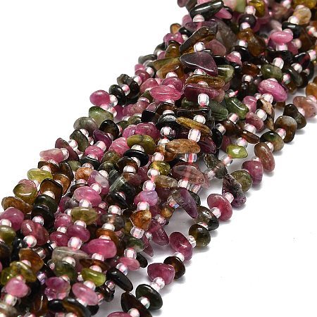 Natural Tourmaline Beads Strands, Chip, 5~10x4~7x1~14mm, Hole: 0.8mm, about 91pcs/strand, 15.35''(39cm)