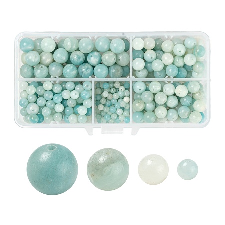 Arricraft 340Pcs 4 Styles Natural Amazonite Beads, Round, 4mm/6mm/8mm/10.5mm, Hole: 1~1.2mm