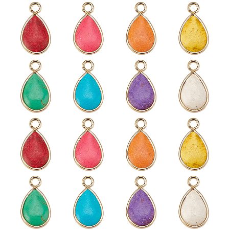 PandaHall Elite Stone Pendants, 16pcs 8 Colors Teardrop Shape Synthetic Turquoise Pendants with Light Gold Plated Brass Edge Necklace Pendants Gemstone Charms for Earrings Bracelet Jewelry DIY Crafts