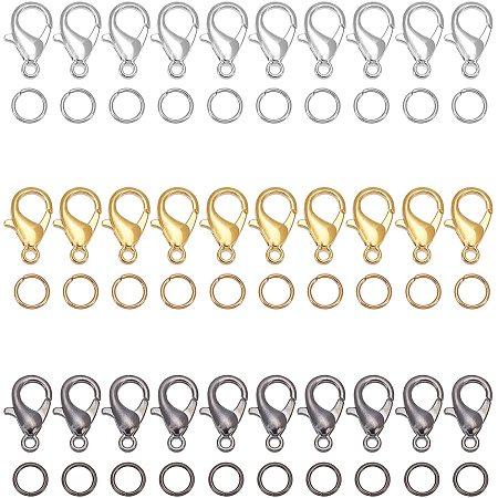 SUPERFINDINGS 180pcs 3 Colors 14x8mm Lobster Clasps Jewellery Clasps Jewelry Findings Kit with 180pcs Iron Open Jump Rings for Jewellery Making Accessory DIY Crafts Suppliers