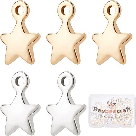 Beebeecraft 60Pcs 2 Colors Mini Star Charms Gold & Platinum Plated Star Dangle Pendants for DIY Crafting Jewelry Making
