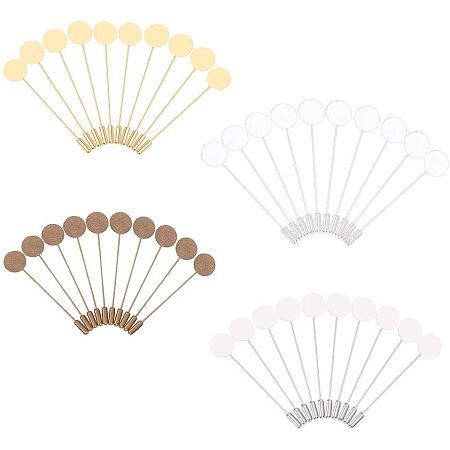 Arricraft 40 pcs 4 Colors 15mm Brass Flat Round Tray Lapel Pin Stick, Blank Brooch Pin Safety Pins Brooches for Men Women Suit Tie Hat Scarf Badge