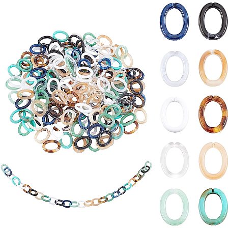 PandaHall Elite Acrylic Linking Rings, 200pcs 10 Colors Small Quick Link Connectors 17x13mm Colorful Oval Open Linking Rings for DIY Purse Bag Eyeglass Chain Pocket Chain Jean Chain DIY Craft Making