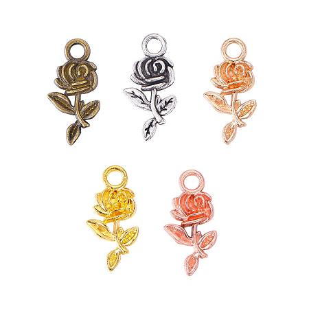 PandaHall Elite 150pcs 5 Color Rose Flower Charms Pendants Tibetan Alloy Flower Beads Charms for DIY Bracelet Necklace Jewelry Making