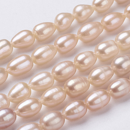 ARRICRAFT Natural Cultured Freshwater Pearl Beads Strands, Rice, Sandy Brown, 7~10x6~7mm, Hole: 0.5mm, about 39~40pcs/strand, 14 inches
