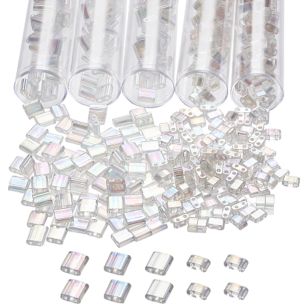 NBEADS 528 Pcs 2 Hole Tila Beads Half Tila Beads, AB Color 2-Hole Glass Seed Beads Spacer 5x5mm/5x2mm Rectangle Mini Beads Japanese Glass Beads for Bracelet Necklace Earring Jewelry Making