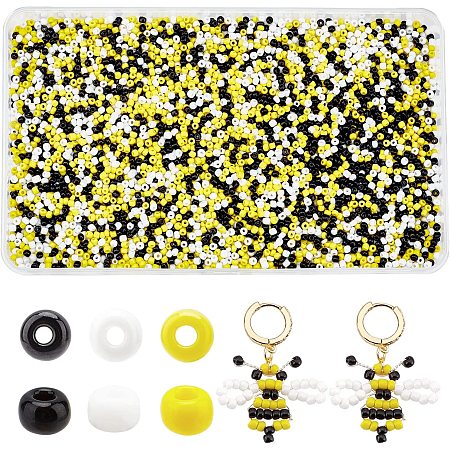 PandaHall Elite 6600pcs 8/0 Glass Seed Beads 3mm Opaque Tiny Pony Beads Bee Color Series Small Loose Beads for Spring Summer DIY Bracelet Earring Necklace Waist Chain Making, Black/Yellow/White
