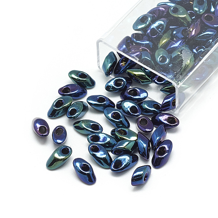 MiYuki Long Magatama Beads, Japanese Seed Beads, (LMA452) Metallic Dark Blue Iris, 7x4mm, Hole: 1mm, about 80pcs/box, net weight: 10g/box