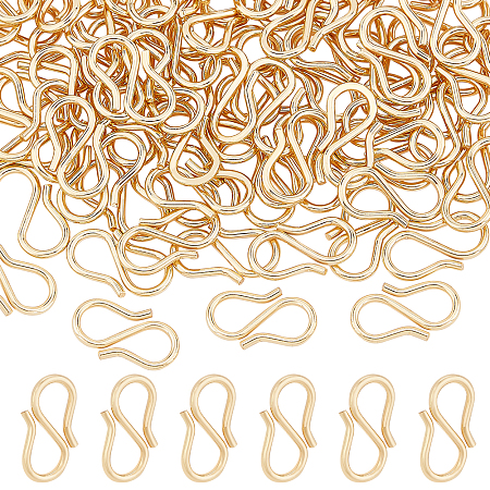 BENECREAT 100Pcs 304 Stainless Steel S-Hook Clasps, Real 18K Gold Plated, 13x7x1mm