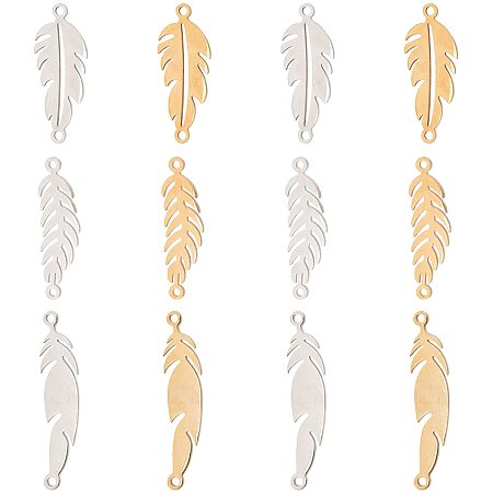 DICOSMETIC 12Pcs 6 Tibetan Style Stainless Steel Feather Connectors Bird Plumage Link Dream Catcher Feather Connectors for Bracelet Necklace Earrings Making