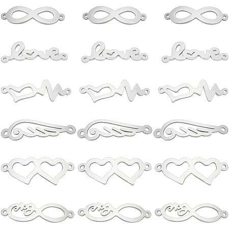 SUPERFINDINGS 18pcs 6 Style Stainless Steel Infinity Links Connectors Laser Cut Heart Connectors Charms Wing Links Charms Heartbeat Connector for Jewelry Making