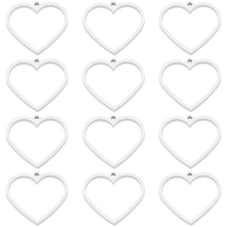 UNICRAFTALE 12pcs Matte Style Heart Open Back Bezel Pendants Metal Love Dangle Charm Resin Frame Charms Stainless Steel Pendants for DIY UV Resin Jewelry Making Stainless Steel Color 2mm Hole