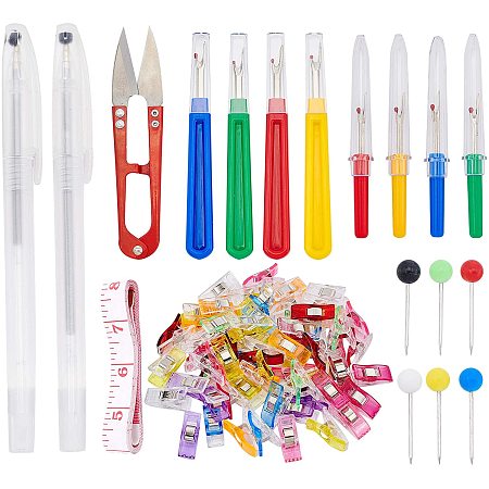 NBEADS Hand Sewing Tools Sets, with Stainless Steel Scissors, Plastic Water Soluble Pen & Soft Tape Measure & Hangers Clips & Seam Ripper & Steel Head Pins for Sewing Embroidery Accessories