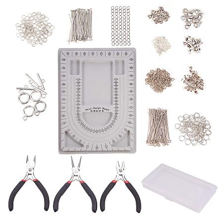 PandaHall Elite Jewelry Making Supplies Kit with Bead Design Board, Pliers, Crystal Thread, Pins, Crimp Beads, Jewelry Findings for Jewelry Repair and Beading (17 Jewelry Findings)