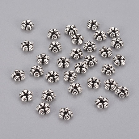 Honeyhandy Tibetan Silver Spacer Beads, Lead Free & Cadmium Free, Flower, Antique Silver, about 7.5mm long, Hole: 1mm