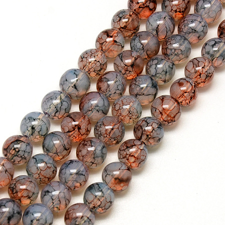 Nbeads Baking Painted Glass Beads Strands, Imitation Opalite, Round, SaddleBrown, 6mm, Hole: 1.3~1.6mm; about 133pcs/strand, 31.4