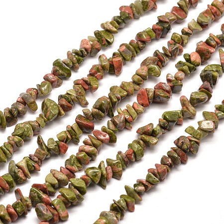 Honeyhandy Natural Unakite Chip Bead Strands, 5~8x5~8mm, Hole: 1mm, about 31.5 inch