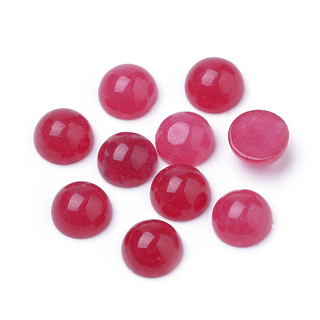 Honeyhandy Natural White Jade Cabochons, Dyed, Half Round/Dome, Cerise, 6x3~4mm