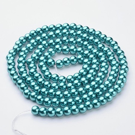 Arricraft Glass Pearl Beads Strands, Pearlized, Round, Teal, 6mm, Hole: 1mm, about 140pcs/strand, 32 inches