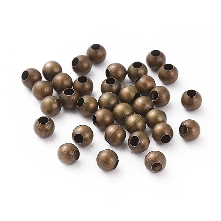 Honeyhandy Brass Spacer Beads, Seamless Round Beads, Antique Bronze Color, about 4mm in diameter, hole: 1.8mm