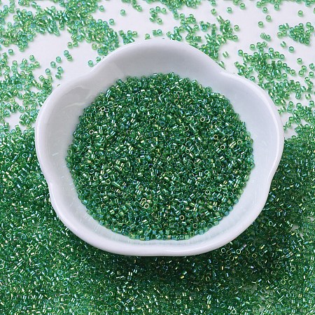MIYUKI® Delica Beads, Cylinder, Japanese Seed Beads, 11/0, (DB0152) Transparent Green AB, 1.3x1.6mm, Hole: 0.8mm; about 2000pcs/10g