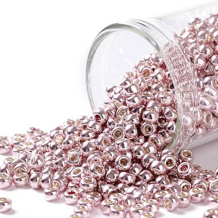 TOHO Round Seed Beads, Japanese Seed Beads, (PF552) Permafinish Opaque Galvanized Sweet Blush, 8/0, 3mm, Hole: 1mm, about 222pcs/10g