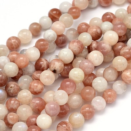 ARRICRAFT Round Natural  Moonstone and Sunstone Beads Strands, 8mm, Hole: 1mm, about 49pcs/strand, 15.3 inches