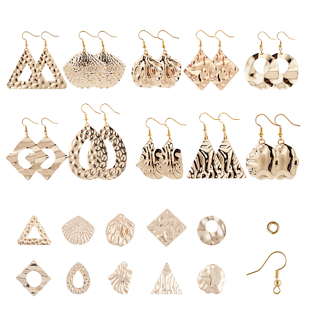 SUNNYCLUE DIY Earring Making Kits, with Environmental Iron Pendants, Brass Earring Hooks and 304 Stainless Steel Jump Rings, Mixed Shapes, Light Gold, Pendant: 20pcs/set