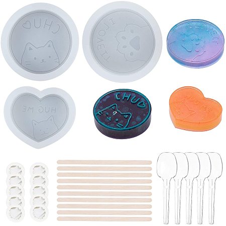 DIY Food Grade Silicone Molds, For UV Resin & Epoxy Resin Jewelry Making, with Birch Wooden Craft Ice Cream Sticks, Plastic Transfer Pipettes & Spoons & Measuring Cup, Latex Finger Cots, Clear, 58x14mm, Inner Diameter: 48mm, 1pc