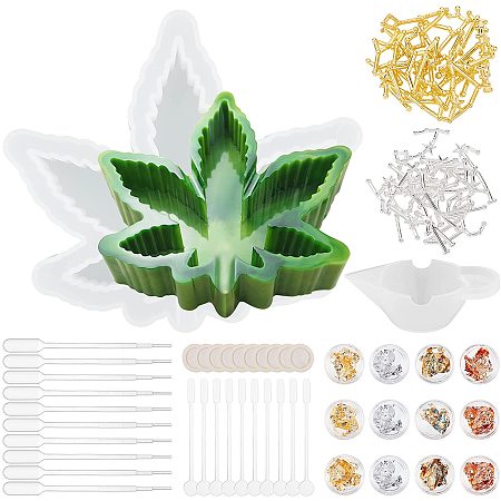 Olycraft DIY Maple Leaf Ashtray Silicone Molds Kits, Stirring Rod, Disposable Latex Finger Cots, Transfer Pipettes, Silicone Stirring Bowl, Zinc Alloy Cabochons, Nail Art Tinfoil, Mixed Color, 15.7x17.5x3.5cm, Inner Diameter: 15.2x17cm, 1pc