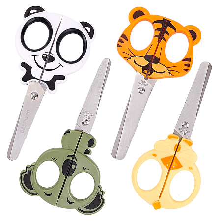 Gorgecraft Stainless Steel Craft Scissors for Kids, with Plastic Handle, for Sewing, Crafting, DIY Projects, Chick/Panda/Koala/Tiger, Mixed Color, 130~136x59~77mm; 4pcs/set