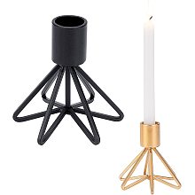 GORGECRAFT 2PCS Geometric Wire Taper Candle Holders Golden Black Metal Candlestick Decorative for Wedding, Dinning, Party, Fits 3/4 inch Thick Candle&Led Candles