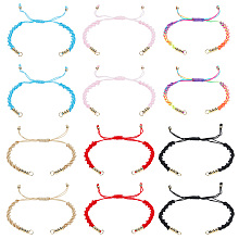 NBEADS 12 Pcs 6 Colors Half Finished Braided Nylon Thread Bracelets, Adjustable Wave Rope Thread Bracelet Slider Friendship Bracelet with Jump Rings for Jewelry Making DIY Findings, 6.2~11.2” Long