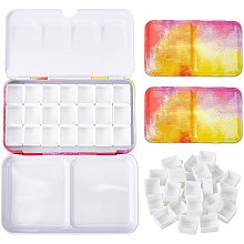 Pandahall Elite Empty Watercolor Tins with 32 Half Pans, 16 Full Pans Rainbow Watercolor Palette Box Metal Tin Palette Paint Case for Artist Student Travel Watercolor Set with Watercolor Paints