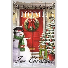 CREATCABIN Christmas Metal Sign All Hearts Come Home for Christmas Tin Sign Snowman Cat Vintage Retro Plaques Poster for Bar Cave Home Cafe Yard Wall Decoration 12 x 8 Inch