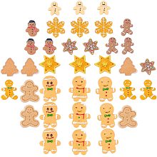 SUNNYCLUE 1 Box 36Pcs 12 Styles Christmas Theme Resin Cabochons Flatback Gingerbread Man Biscuits Tree Snowman Snowflake Ornaments Charms for Cardmaking Scrapbooking Hair Clips Accessories Crafts