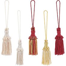 BENECREAT 5Pcs Handmade Charm Tassels, 5 Colors Handmade Tassel Craft 6.7" Long with Tether and Wood Inner Core for Purse, Backpack, Car Ornament