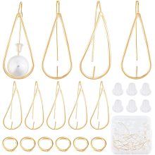 CREATCABIN 12Pcs 18K Gold Plated Brass Earring Hooks Teardrop Ear Wire Connector Leaf Earring Hooks Dangle with 50Pcs Jump Ring 100Pcs Rubber Ear Nuts for Half Drilled Bead DIY Jewelry Making Supplies