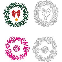 GLOBLELAND 2pcs Wreath Metal Cutting Dies Rose Flower Bow Die Cuts for DIY Scrapbooking Christmas Birthday Wedding Cards Making Album Envelope Decoration,Matte Platinum