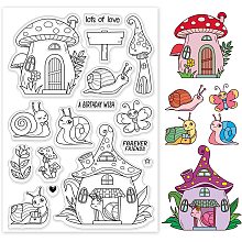 GLOBLELAND Snail Silicone Clear Stamp Mushroom House Transparent Silicone Stamp Flower and Plants Rubber Stamp for Scrapbook Journal Card Making