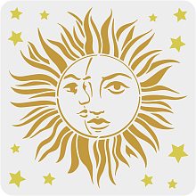 FINGERINSPIRE Sun Stencil for Painting 11.8x11.8inch Reusable Sun Stencil Vintage Sun Stencil Sun and Star Stencil DIY Craft Sun Pattern Stencil for Painting on Wood, Canvas, Paper, Floor, Wall