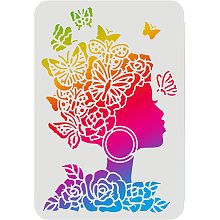 FINGERINSPIRE Woman Stencils 11.7x8.3 inch Plastic Woman Face Silhouette Stencil Flower Girl Rose Butterfly Stencils Reusable Girl Face Stencils for Painting on Wood, Floor, Wall and Tile